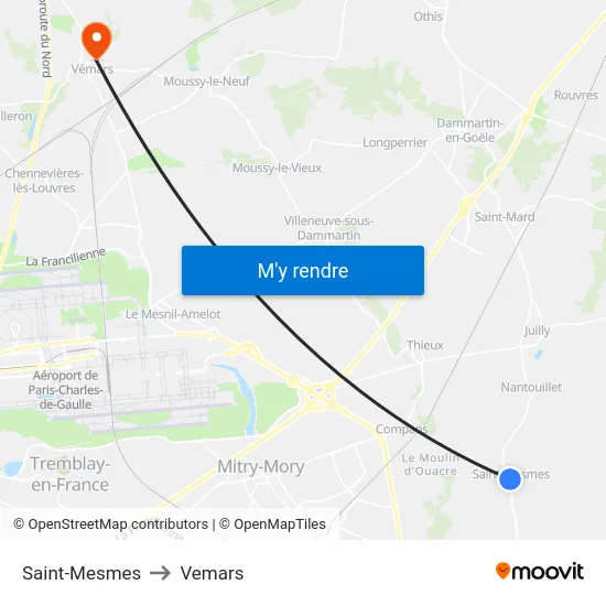 Saint-Mesmes to Vemars map