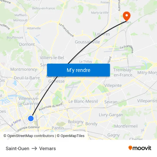 Saint-Ouen to Vemars map