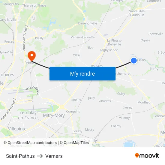 Saint-Pathus to Vemars map