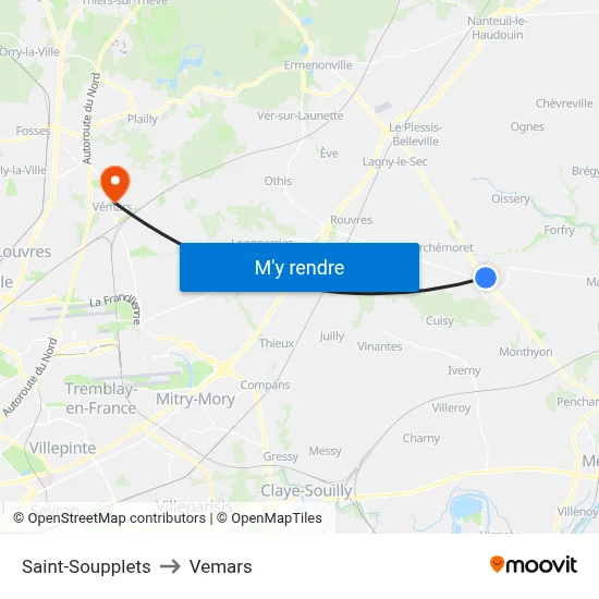 Saint-Soupplets to Vemars map