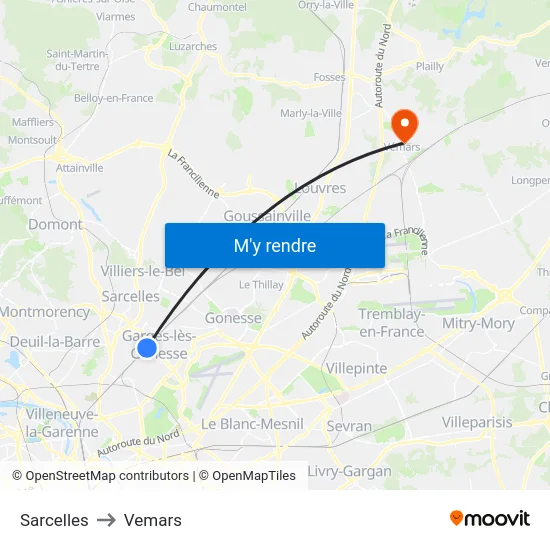 Sarcelles to Vemars map
