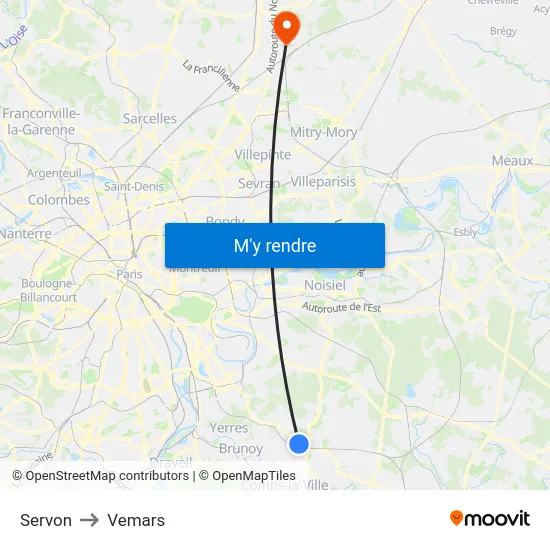 Servon to Vemars map