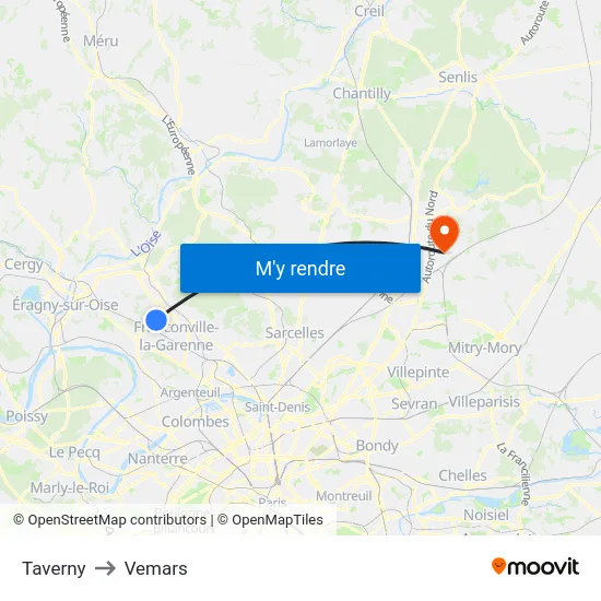 Taverny to Vemars map