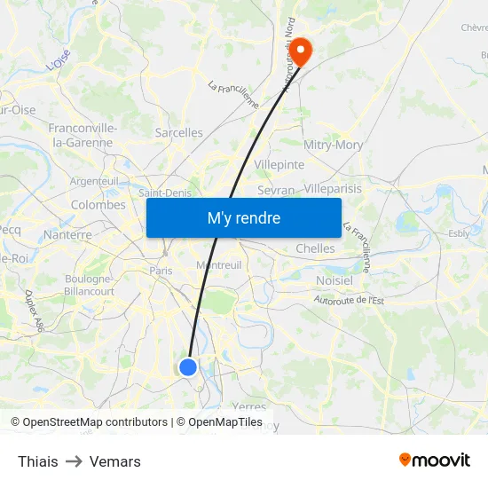Thiais to Vemars map
