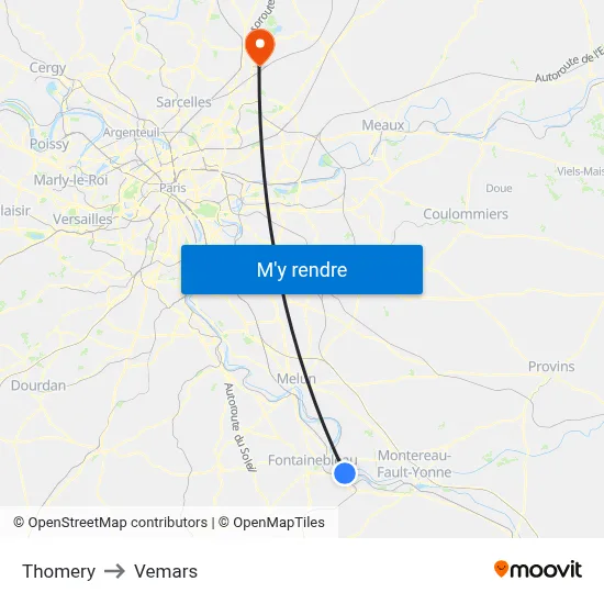Thomery to Vemars map