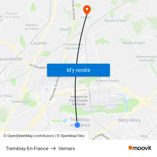 Tremblay-En-France to Vemars map