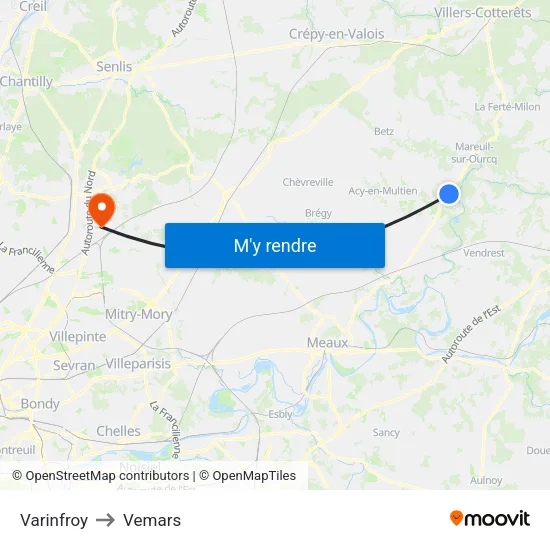 Varinfroy to Vemars map