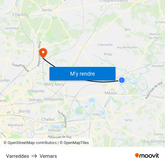 Varreddes to Vemars map