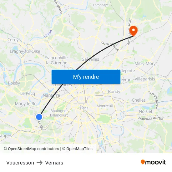 Vaucresson to Vemars map