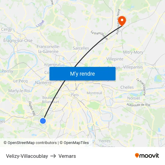 Velizy-Villacoublay to Vemars map