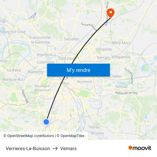 Verrieres-Le-Buisson to Vemars map