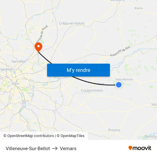 Villeneuve-Sur-Bellot to Vemars map