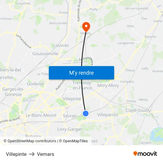 Villepinte to Vemars map