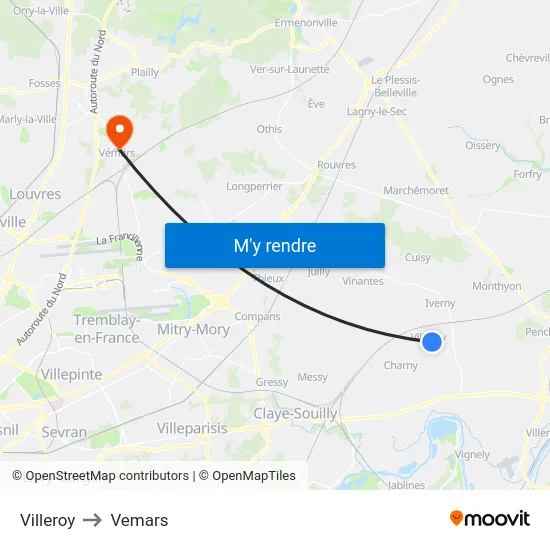 Villeroy to Vemars map