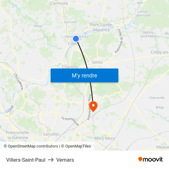 Villers-Saint-Paul to Vemars map