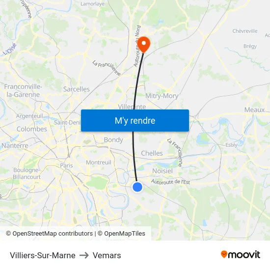 Villiers-Sur-Marne to Vemars map
