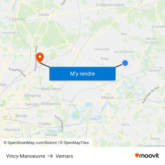 Vincy-Manoeuvre to Vemars map