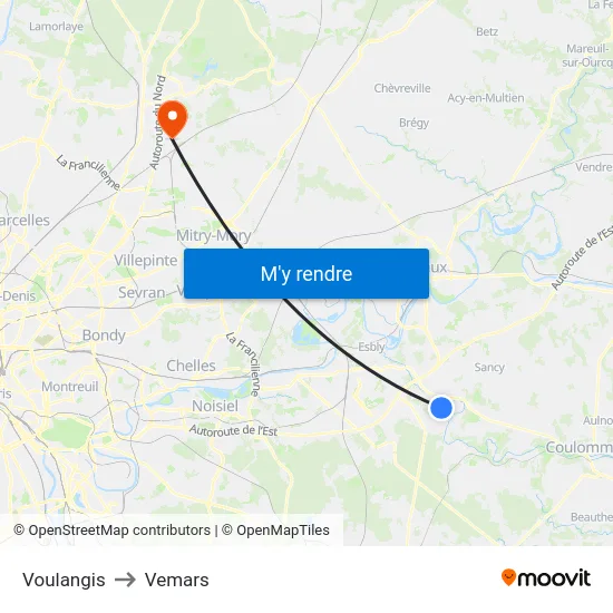 Voulangis to Vemars map