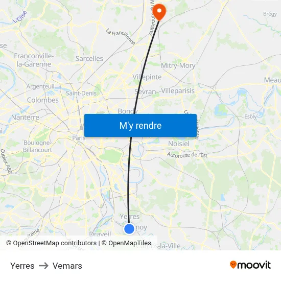 Yerres to Vemars map