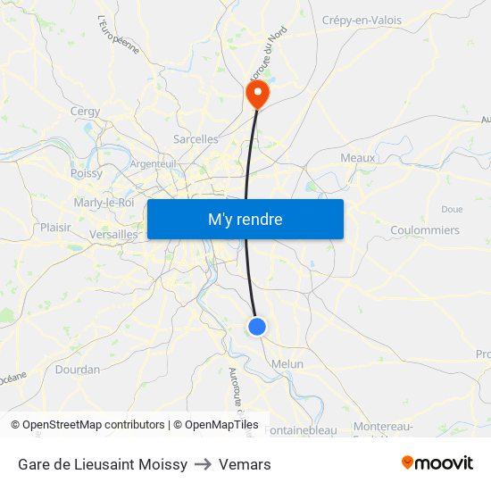 Gare de Lieusaint Moissy to Vemars map