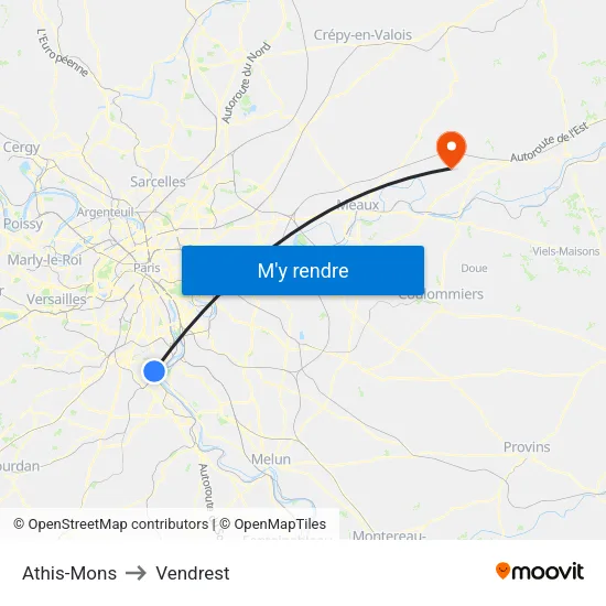 Athis-Mons to Vendrest map