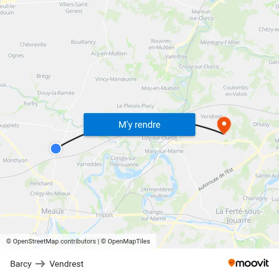 Barcy to Vendrest map