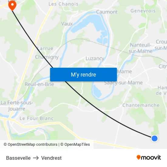 Bassevelle to Vendrest map