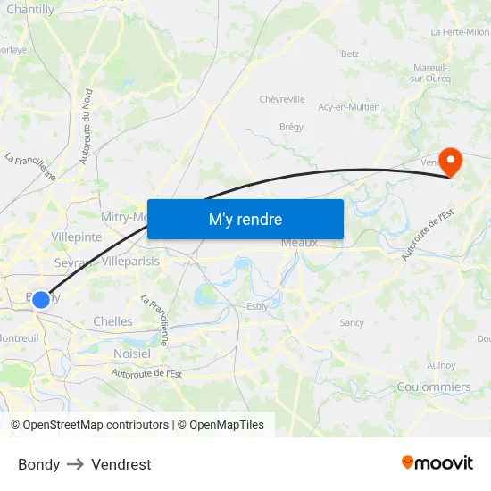 Bondy to Vendrest map