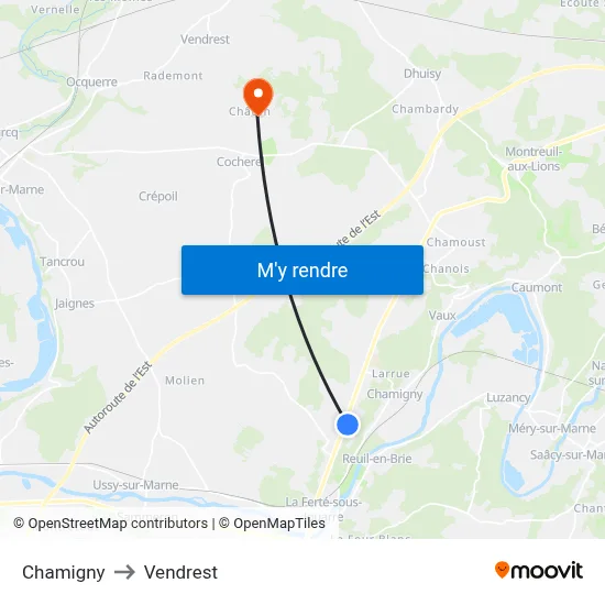 Chamigny to Vendrest map