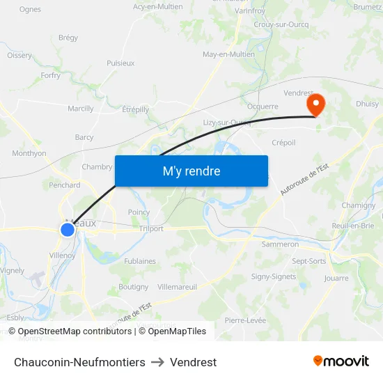 Chauconin-Neufmontiers to Vendrest map