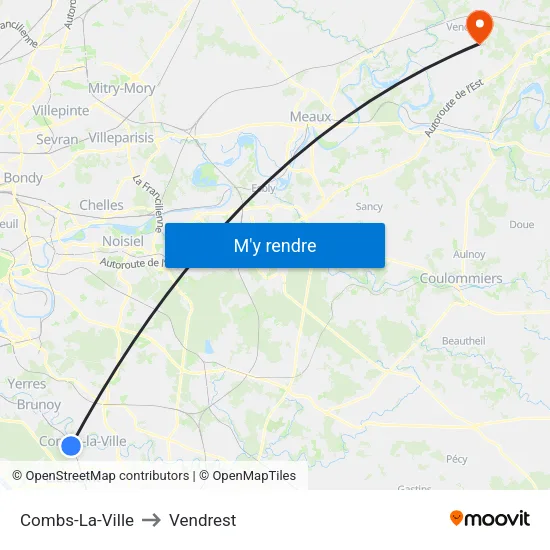 Combs-La-Ville to Vendrest map