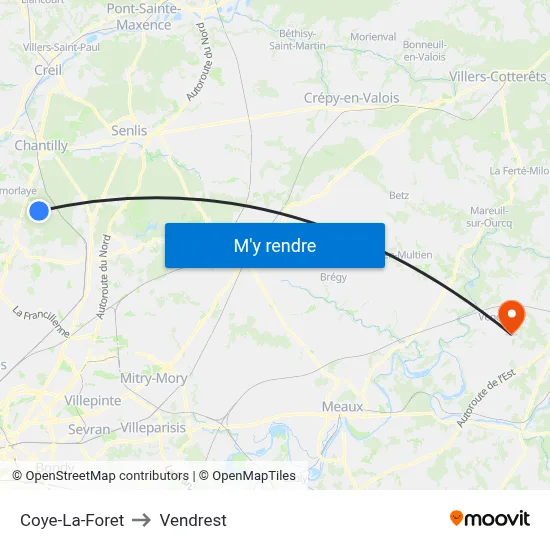 Coye-La-Foret to Vendrest map