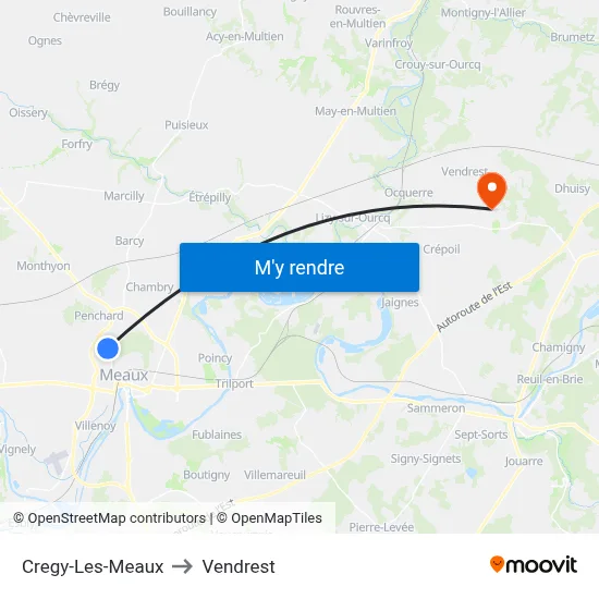 Cregy-Les-Meaux to Vendrest map