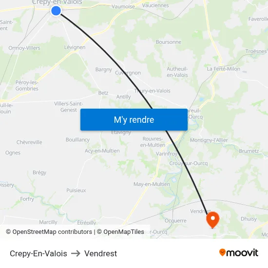 Crepy-En-Valois to Vendrest map
