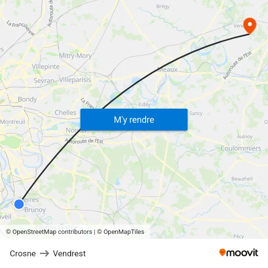 Crosne to Vendrest map