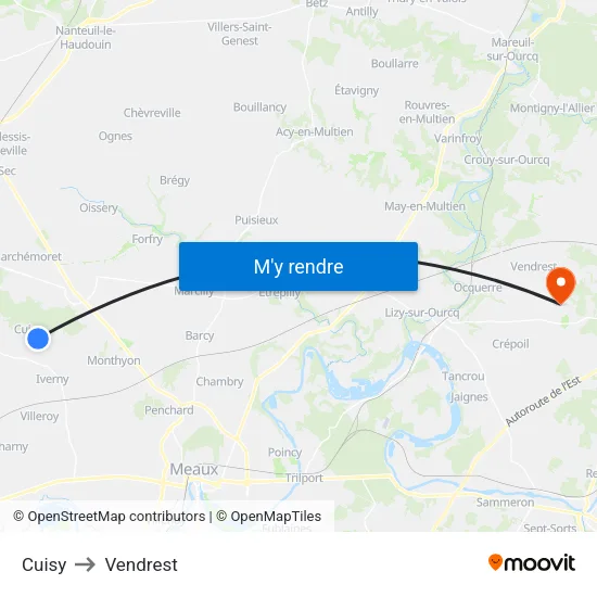 Cuisy to Vendrest map