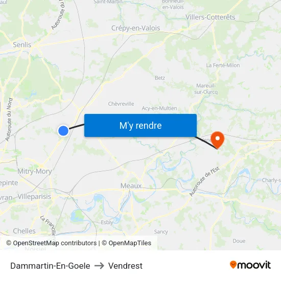 Dammartin-En-Goele to Vendrest map