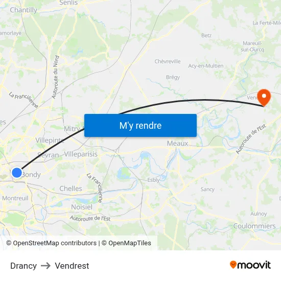 Drancy to Vendrest map