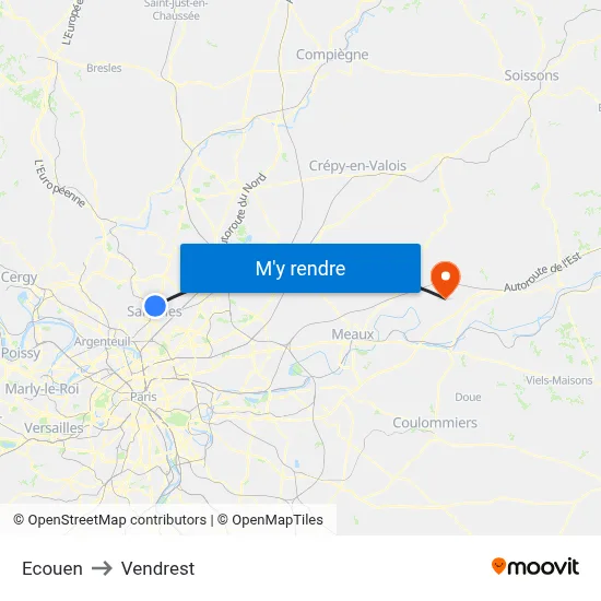 Ecouen to Vendrest map