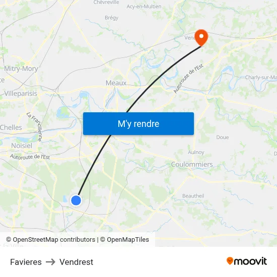 Favieres to Vendrest map