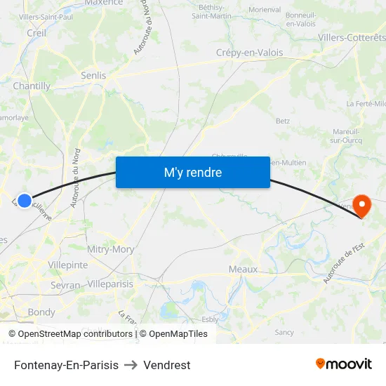 Fontenay-En-Parisis to Vendrest map