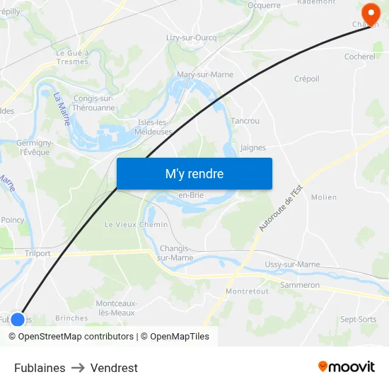 Fublaines to Vendrest map