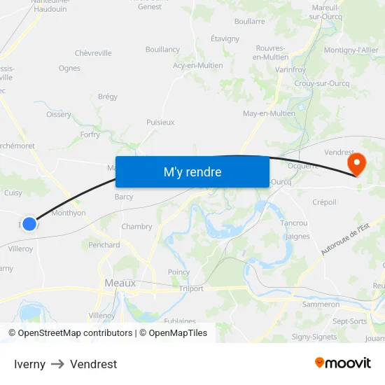Iverny to Vendrest map