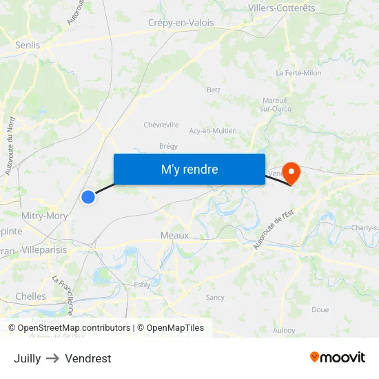 Juilly to Vendrest map