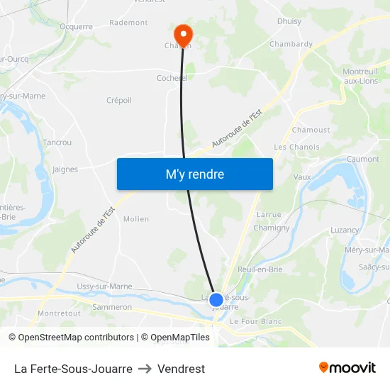 La Ferte-Sous-Jouarre to Vendrest map