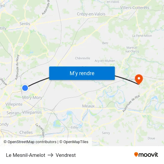 Le Mesnil-Amelot to Vendrest map