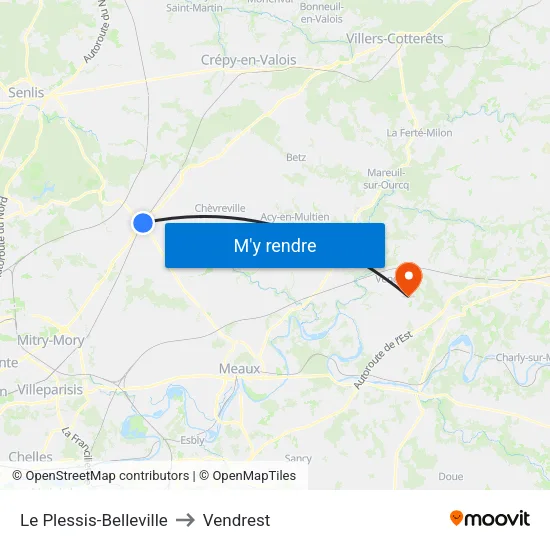 Le Plessis-Belleville to Vendrest map