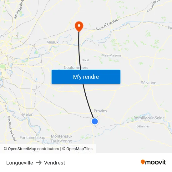 Longueville to Vendrest map