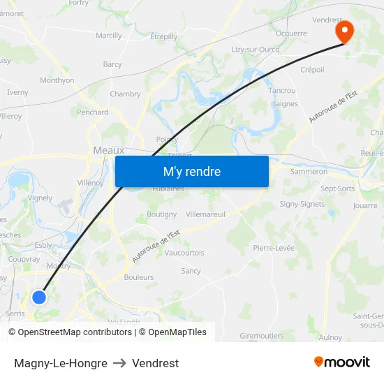 Magny-Le-Hongre to Vendrest map