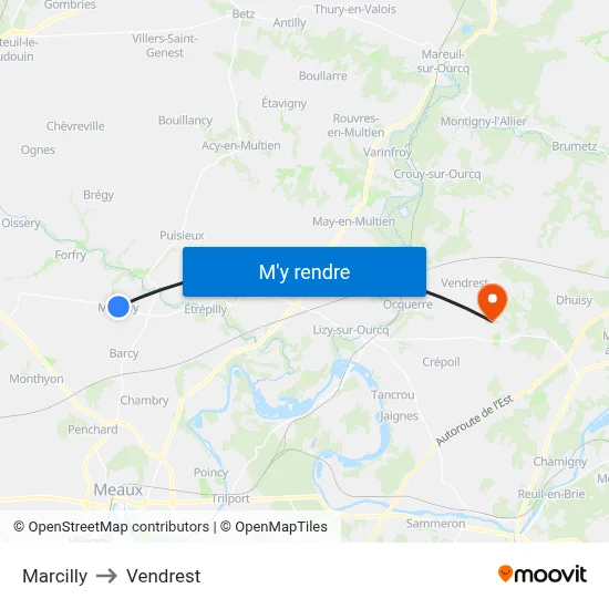 Marcilly to Vendrest map